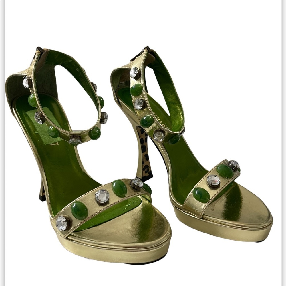 Colin Stuart Gold Embellished Platform Sandals - size 8.5M